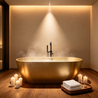Baignoire autoportante ovale moderne en pierre artificielle dorée de luxe pour salle de bain