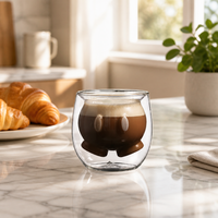 Gobelet à eau, café, yaourt, lait personnalisé avec logo, 200 ml, bouteille créative de dessin animé, cadeau, gobelet double en verre avec forme d'animal