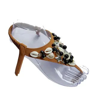 半成品手工制作夏季沙滩风格闪亮珍珠造型外壳设计PU材质花朵像女式凉鞋鞋面