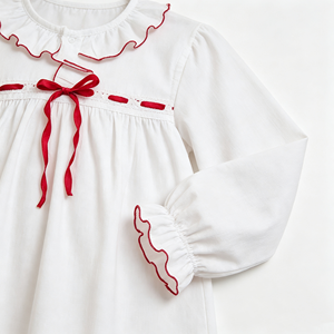 Vestidos Navideños a Juego para Hermanas, Vestido Blanco Sólido Tejido con Volantes y Lazo Rojo, Vestido de Manga Larga para Niñas Pequeñas - Product Image 5
