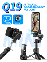 Stabilisateur de cardan Q19 AI avec suivi du visage, cardan portable pour téléphone 3-en-1 avec trépied et lumière d'appoint pour smartphone, vlog et diffusion en direct