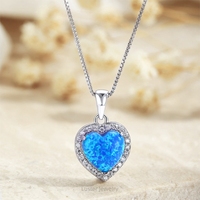 Lustre bijoux en argent Sterling 925 bleu opale de feu coeur pendentif collier pour femmes bijoux de mode