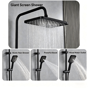 Système de douche noir mat 4 fonctions avec barre coulissante de 1300 mm – Pommeau de pluie carré, douchette à main et pulvérisateur multi-modes - Product Image 2