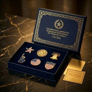 Colección de Pins Esmaltados Conmemorativos del 250 Aniversario 1776-2026: Bandera Patriótica, Estrella, Estatua de la Libertad, Campana - Set de Pins de Solapa <span class=keywords><strong>en</strong></span> Tarjeta - Product Image 4