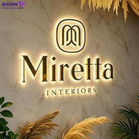 Signalétique LED dorée personnalisée de luxe, lettres lumineuses en acier inoxydable pour restaurant, café, bar, hôtel, affichage mural