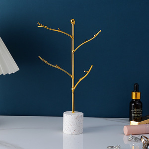 Mystic Arts Twig Jewelry Rack Gold Metal Terrazzo Base Modern Simple Countertop Display for Earrings Accessories - Product Image 1