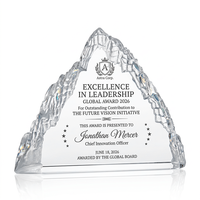 Trophée en cristal haut de gamme en forme de sommet de montagne, 3 tailles disponibles, grande surface de gravure, récompense pour les réalisations professionnelles
