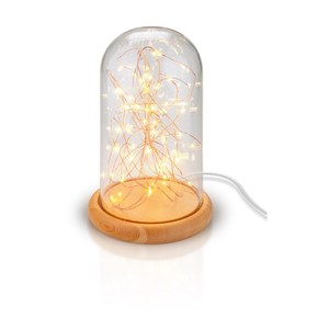 Glass Bell With Micro Led Light Chain Wooden <b>Base</b> Usb Powered <b>Table</b> <b>Lamp</b> - Product Image 5