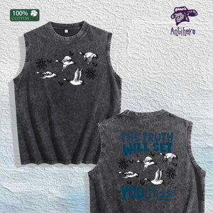 Gilet imprimé oiseaux et proverbes, entrepôt local américain, 3 couleurs, coton respirant, haut tendance - Product Image 1