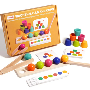 Gioco Montessori in Legno con Palline Colorate e Tazze Impilabili - Set Educativo per Bambini per Abbinamento di Perline e Sviluppo delle Abilità Motorie - Product Image 1