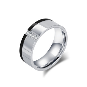 Two Tone <b>Titanium</b> Steel <b>Ring</b> With Diamond Accents For Men Geometric Design Everyday Wear - Product Image 1