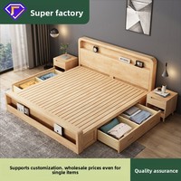 Neues Nordisches Modernes Minimalistisches Massivholz-Plattformbett mit Integriertem Stauraum in 1,5m & 1,8m Größen