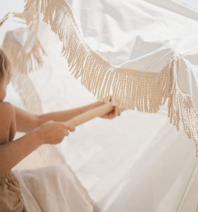 Parapluie de plage Vintage en coton et bois, marque de luxe, avec votre Logo personnalisé, pare-soleil de plage avec glands - Product Image 6