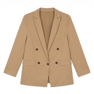 Blazer kaki croisé à col cranté pour femme, manches longues, doublé, 100 % polyester, veste de costume de bureau élégante pour usage quotidien - Product Image 1