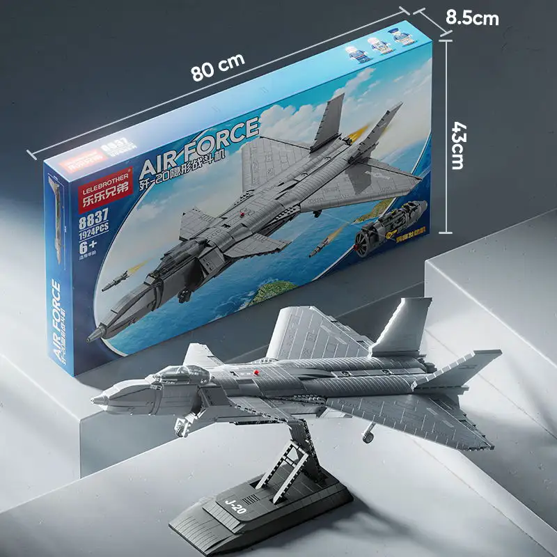 Lele Brothers-J-20 modelo Stealth Fighter Jet, Compatible con Legoing, bloques, rompecabezas, montar, juguetes militares para niños