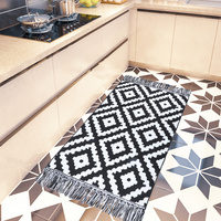 Tapis bohème crème à pompons pour chambre à coucher, tapis de bain géométrique beige ferme, tapis de bain bohème lavable tribal