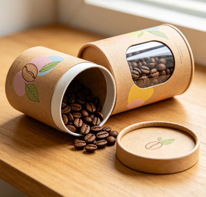 Eco-Friendly Custom Size PET <b>Film</b> Coated Kraft Paper Coffee Tube Visual <b>Window</b> Recyclable Cylindrical Canister Coffee Beans - Product Image 1