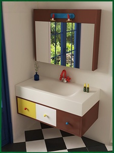 Meuble de salle de bain mural avec vasque intégrée en pierre de roche colorée à blocs de couleur, miroir lumineux intelligent et éclairage intégré - Product Image 2