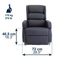 Fauteuil releveur électrique KMINA au design français avec roues, poignée de transfert, inclinable noir, double moteur, écran PVC, inclinaison maximale 180°