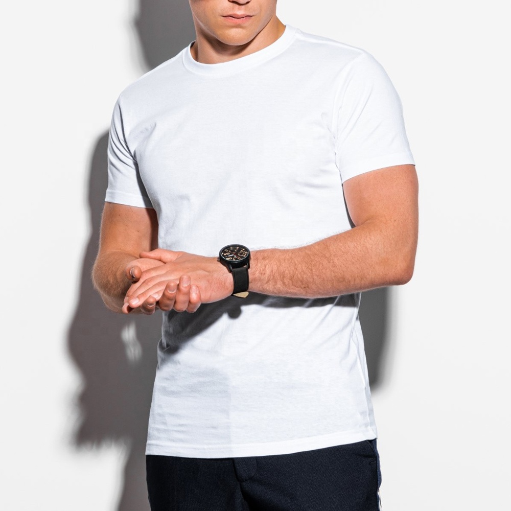 Оптовая продажа, дешевая мужская одежда на заказ, базовая Повседневная футболка с круглым вырезом, белая однотонная футболка из 100% хлопка хорошего качества