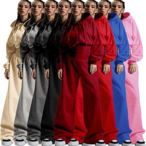 C1584 <span class=keywords><strong>Combinaison</strong></span> pantalon de survêtement droit en <span class=keywords><strong>velours</strong></span> pour <span class=keywords><strong>femme</strong></span> avec capuche, cordon de serrage et fermeture éclair à la taille – Vente en gros - Product Image 1
