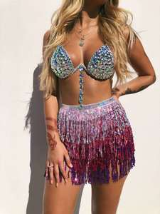 Bestdance Belly Dance Hip Skirt Tassel Scarf Sequin Wrap <strong>Rave</strong> <strong>Costume</strong> for Women - Product Image 5