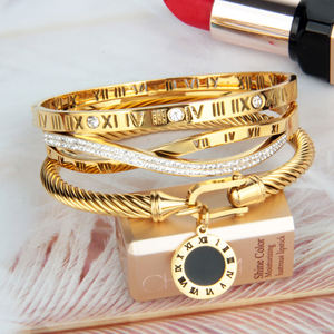 3 uds accesorios de regalo de joyería de alta calidad para mujer al por mayor galvanoplastia 18K oro romano Digital pulsera de acero inoxidable - Product Image 2