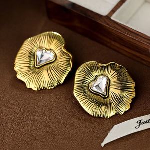 Pendientes de Botón Geométricos Chapados en Oro de Estilo Retro para Mujer, Moda de Alta Gama con un Toque de Lujo Ligero - Product Image 2