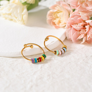 Bagues tendance couleur or avec perles colorées et design géométrique, bijoux unisexes, cadeau - Product Image 4