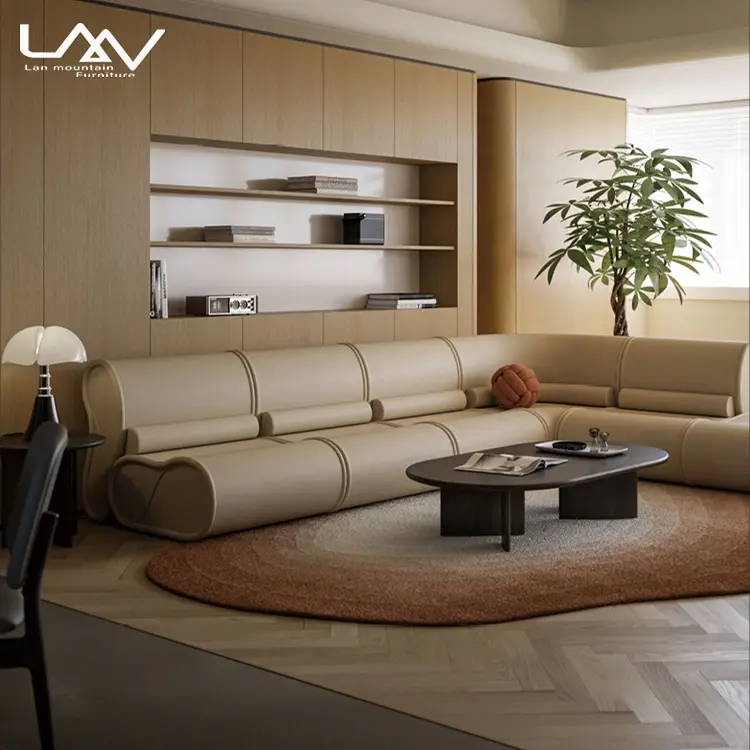 Modern Living room lounge sofa module combination wood frame leather leisure sofa furniture set