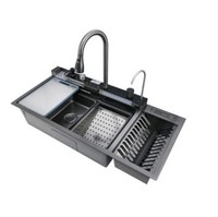 Évier de cuisine en acier inoxydable 304 fait main, double, noir nano, à encastrer, avec accessoires, pour cuisine moderne, garantie 5 ans