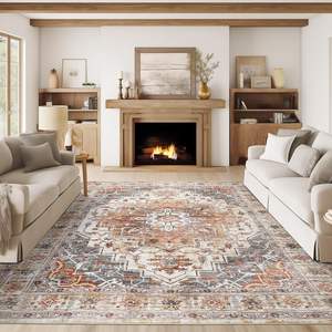 พรมกำมะหยี่คริสตัลลายโบฮีเมียนรูปทรงสี่เหลี่ยมผืนผ้า ทำจากเส้นใยโพลีเอสเตอร์ สำหรับตกแต่งบ้าน ห้องนั่งเล่น ห้องนอน ระเบียง - Product Image 1