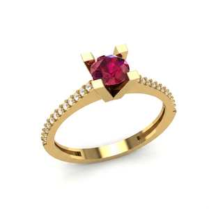 Bague de fiançailles en or 10 carats avec rubis et diamants de laboratoire VVS1, sertie pavé, design personnalisé fait main, bijoux fins pour mariage - Product Image 1
