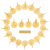 Breloques Alphabet Rondes Pavées de Zircons Emanco A-Z en Acier Inoxydable Plaqué Or 14K, Pendentif Lettre Initiale Personnalisé pour Bijoux DIY