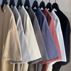 เสื้อยืดเปล่าแบบย้อมสี 310 แกรม ผ้าฝ้าย 100% สำหรับผู้ชาย ผู้หญิง ยูนิเซ็กซ์ แบรนด์ของคุณเอง สไตล์วินเทจ ย้อมสีแบบ Stone Washed - Product Image 1