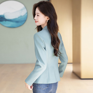 Blue Blazer For Women Solid Color Polyester No-Wrinkle Treatment Spring Autumn Style Petite Fit - Product Image 4