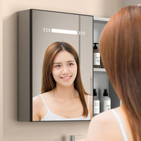 Ensemble de meuble-lavabo de salle de bain moderne avec miroir LED intelligent rectangulaire, armoire en aluminium et vasque en céramique pour projets hôteliers