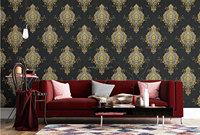 Papier peint de style européen Damas 53 cm de largeur Motif damassé classique Papier peint en PVC Texture en relief 3D