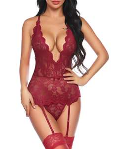 Set di Lingerie Sexy Taglie Forti per Donne, <span class=keywords><strong>Intimo</strong></span> Erotico in <span class=keywords><strong>Pizzo</strong></span> e Rete, Completo Seducente Trasparente per Signore Curvy - Product Image 5