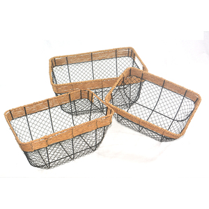Nhà Máy Bán Hàng Nóng Thiết Lập 3 Hình Chữ Nhật Lưu Trữ Khác Giỏ Dệt Dã Ngoại Giỏ Dây Lưới Giỏ Trái Cây Sắt Nhựa Mây - Product Image 1