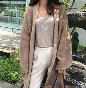 Tendance vente en gros hiver Style coréen Baggy ouvert avant Cardigan lâche tricoté manches chauve-souris long pull en cachemire manteau pour les femmes - Product Image 5