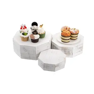 Bộ 3 Kệ Trưng Bày Trang Sức Shabby Trắng, Kệ Trưng Bày Bằng Gỗ, Kệ Để Bánh Cupcake Bát Giác