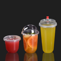 Gobelets en plastique PP carrés à double paroi biodégradables jetables personnalisés avec couvercles pour thé au lait à bulles, yaourt, milkshake, boissons