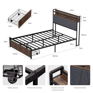Lit rembourré avec rangement sous le lit et station de charge intégrée dans la tête de lit pour hôtel, appartement, commande en gros, OEM, ODM, directement de l'usine - Product Image 2