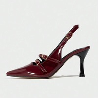 Escarpins slingback en cuir verni bordeaux pour femme, à bout pointu et double boucle, style Mary Jane, chaussures élégantes pour soirée, bureau, mariage