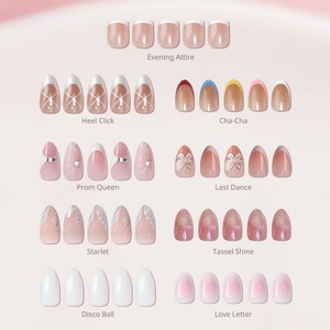 Uñas Postizas Rosadas con Purpurina Hechas a Mano para el Día de San Valentín, Uñas de Gel Suave de Alta Calidad al por Mayor, Uñas Francesas 3D con Punta Almendrada, Uñas a Presión al por Mayor - Product Image 1