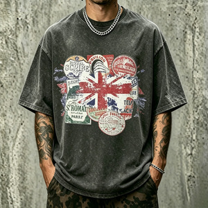 Vintage <b>Washed</b> Oversized Men T Shirt 100% Cotton Short Sleeve Crew Neck Custom Logo Streetwear Tee - Product Image 4