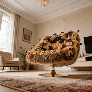 Fauteuil en peluche en forme d'animal unique, lion, fauteuil en fourrure, canapé paresseux rembourré, décoration créative pour chambre d'enfant, meubles - Product Image 2