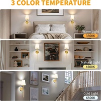 Lampe murale LED dorée de style américain à installation facile, télécommandée, rechargeable, RGB, à intensité variable, pour chambre à coucher et chevet