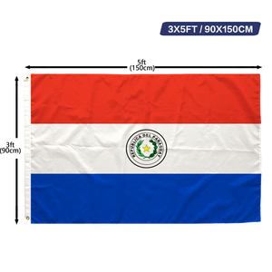 Bandera de Paraguay 3x5 pies, Poliéster, Impresión a una Cara, Ojales de Latón, Cosida, Venta al por Mayor, 3x5 90x150cm, Bandera de la República de Paraguay - Product Image 1